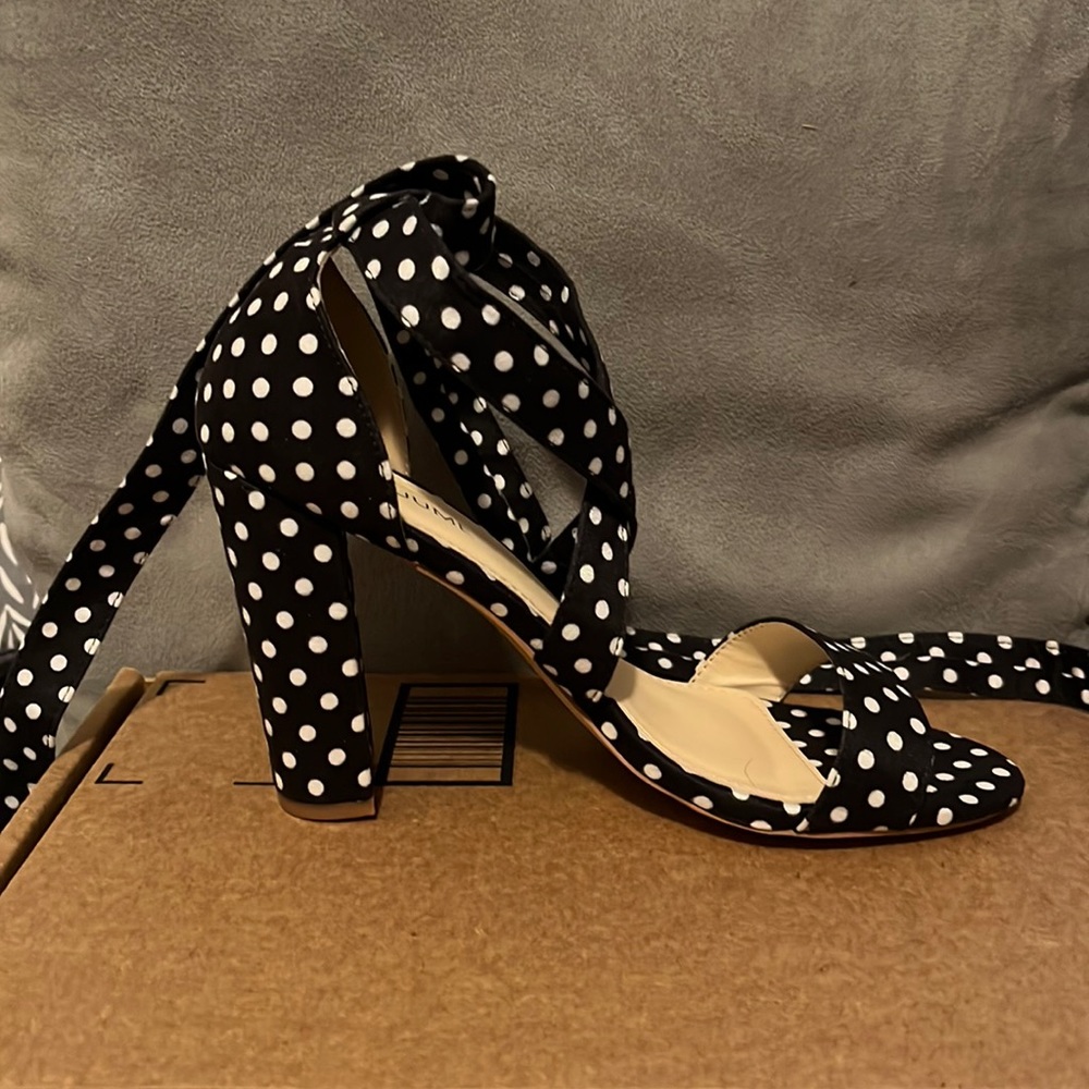 Polka dot lace up heels sandals